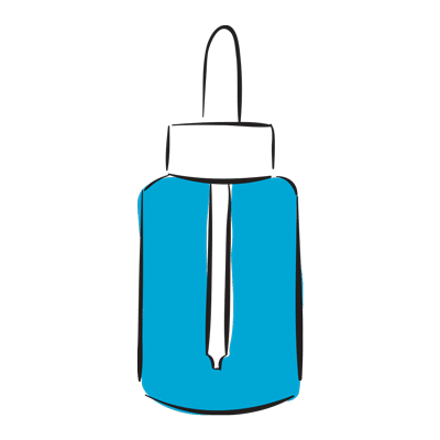 A simple line drawing of a blue dropper bottle with a black outline and a black dropper cap.